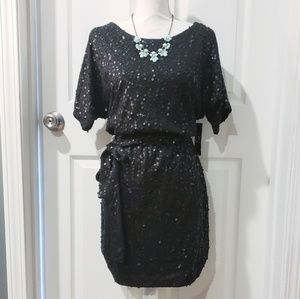 NWT NY&CO Black Sequined Cold Shoulder Dress